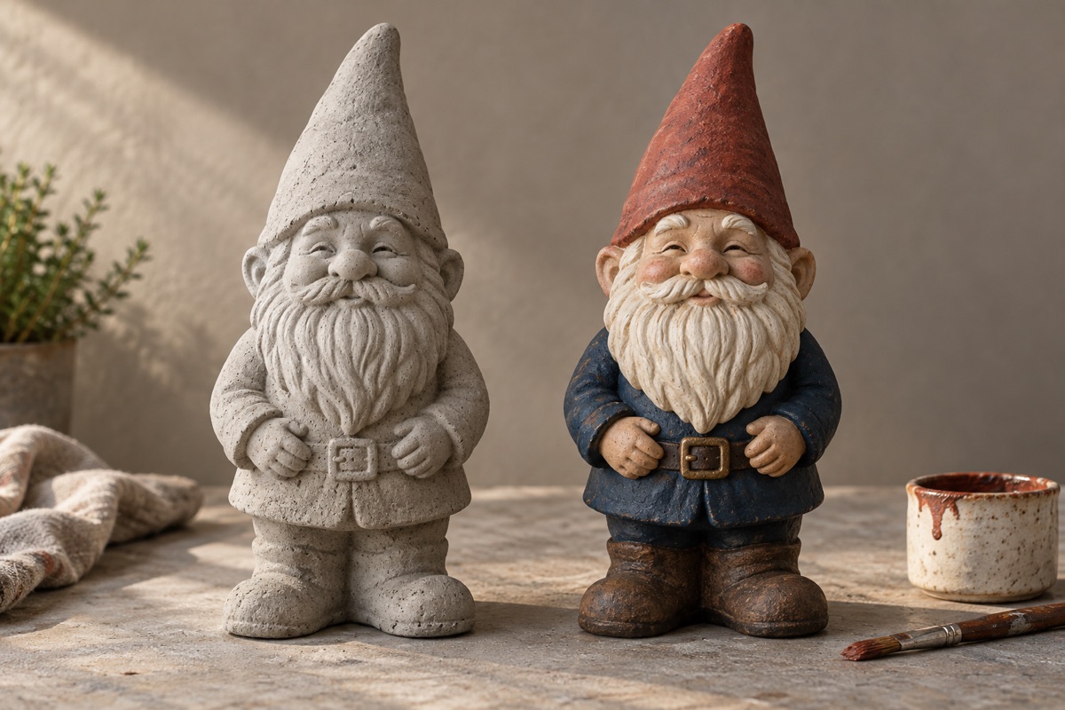 Illustrative unpainted and painted gnomes